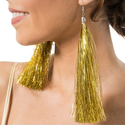 Feestbazaar Oorbellen Gouden Tinsels 17cm