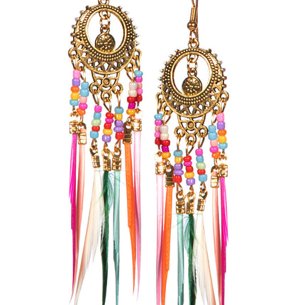 Feestbazaar Oorbellen hippie veertjes multicolor