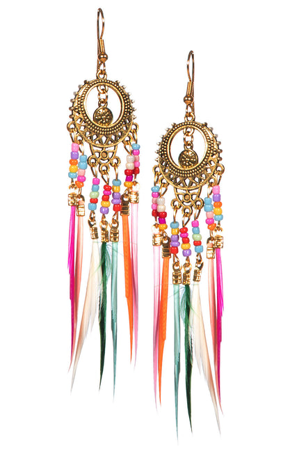 Feestbazaar Oorbellen hippie veertjes multicolor