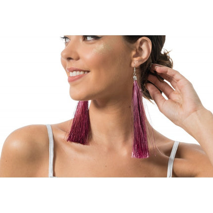 Feestbazaar Oorbellen Roze Tinsels 17cm