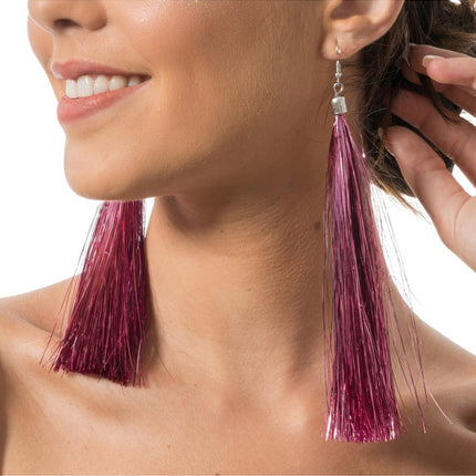 Feestbazaar Oorbellen Roze Tinsels 17cm