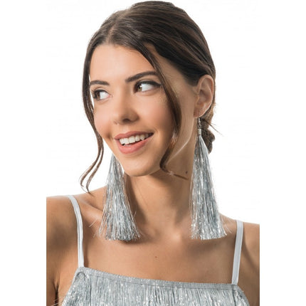 Feestbazaar Oorbellen Zilver Tinsels 17cm