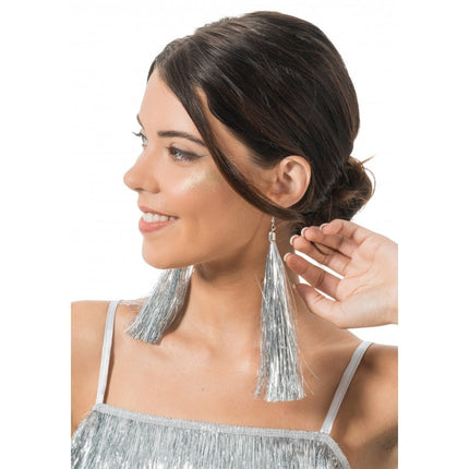 Feestbazaar Oorbellen Zilver Tinsels 17cm