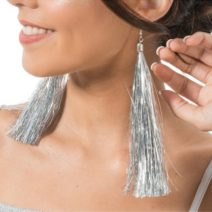 Feestbazaar Oorbellen Zilver Tinsels 17cm