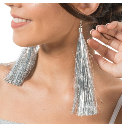 Feestbazaar Oorbellen Zilver Tinsels 17cm