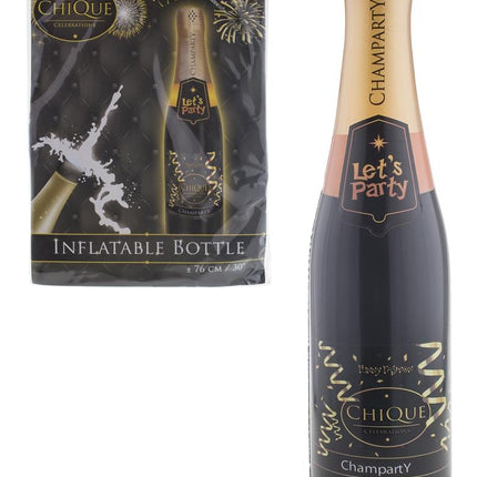 Feestbazaar Opblaasfles Champarty Zwart/Goud 76cm