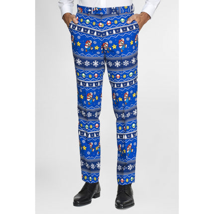 Feestbazaar Oppostuits Maatpak Heren Kerst Super Mario Blauw