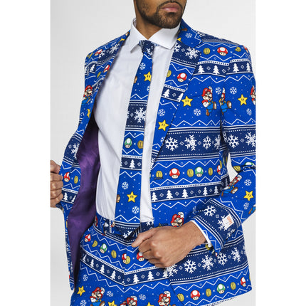 Feestbazaar Oppostuits Maatpak Heren Kerst Super Mario Blauw
