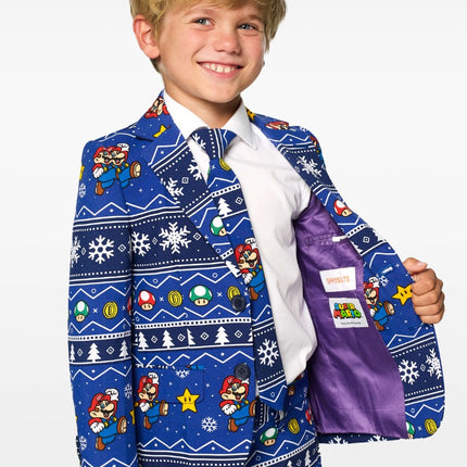 Feestbazaar Opposuits Maatpak Jongens Kerst Super Mario Blauw