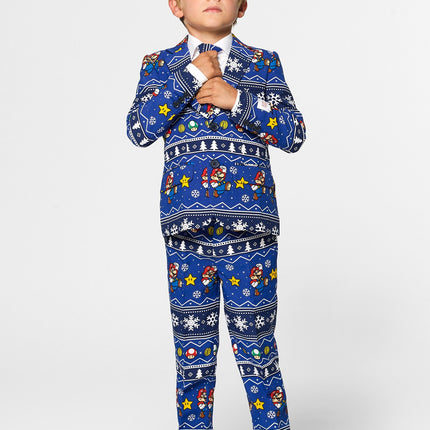 Feestbazaar Opposuits Maatpak Jongens Kerst Super Mario Blauw