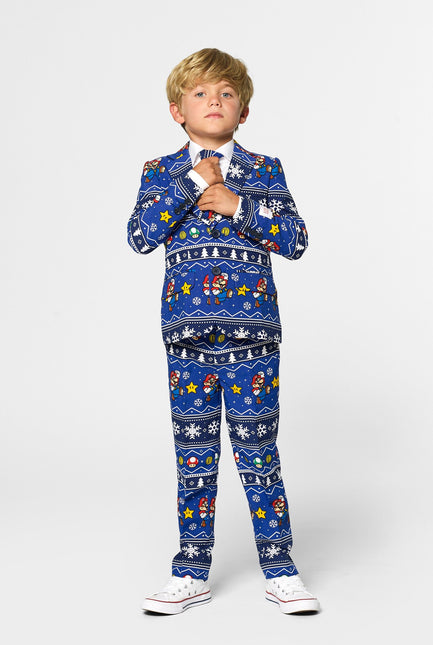 Feestbazaar Opposuits Maatpak Jongens Kerst Super Mario Blauw