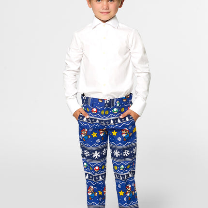 Feestbazaar Opposuits Maatpak Jongens Kerst Super Mario Blauw