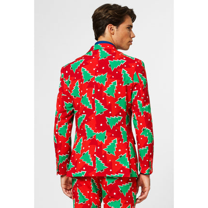 Feestbazaar Opposuits Maatpak Rood Met Kerstbomen