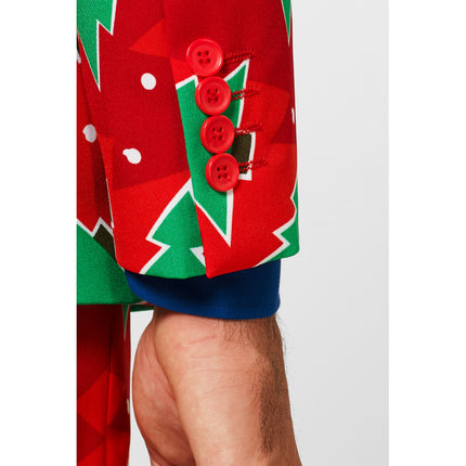 Feestbazaar Opposuits Maatpak Rood Met Kerstbomen