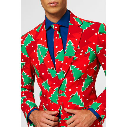 Feestbazaar Opposuits Maatpak Rood Met Kerstbomen