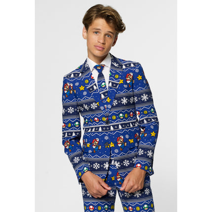 Feestbazaar Opposuits Maatpak Tiener Jongens Kerst Super Mario Blauw