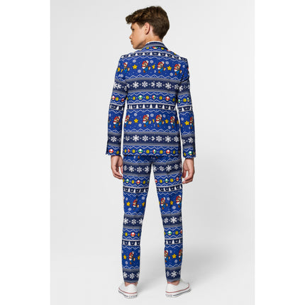Feestbazaar Opposuits Maatpak Tiener Jongens Kerst Super Mario Blauw