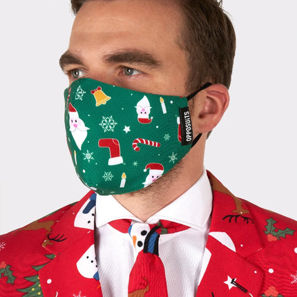 Feestbazaar Opposuits mondkapje Kerst groen