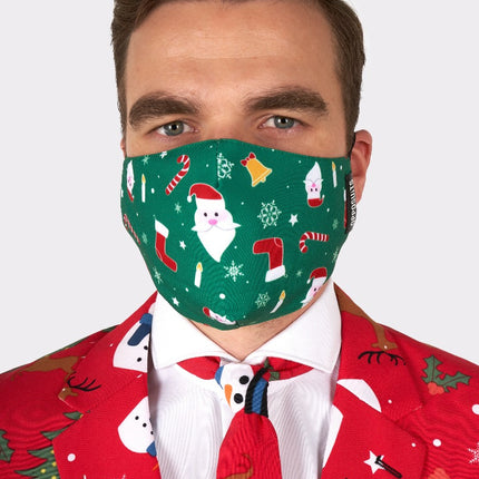 Feestbazaar Opposuits mondkapje Kerst groen