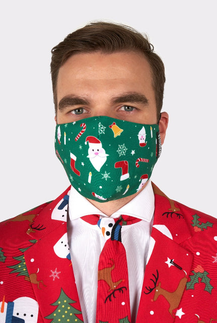 Feestbazaar Opposuits mondkapje Kerst groen