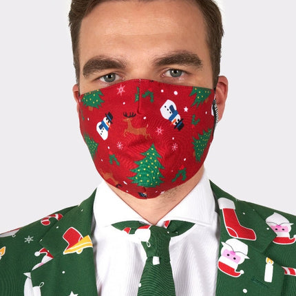 Feestbazaar Opposuits mondkapje Kerst rood