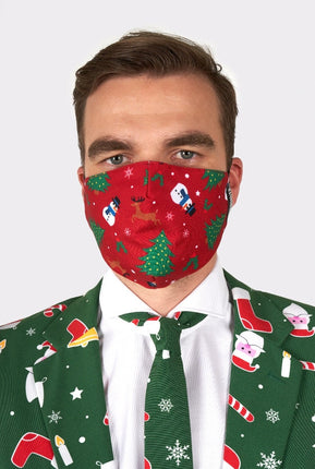 Feestbazaar Opposuits mondkapje Kerst rood