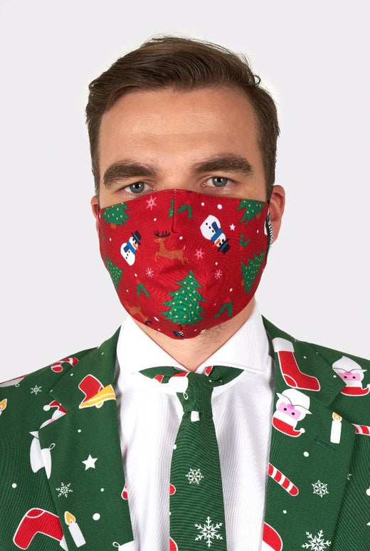 Feestbazaar Opposuits mondkapje Kerst rood