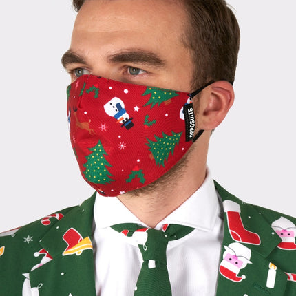 Feestbazaar Opposuits mondkapje Kerst rood
