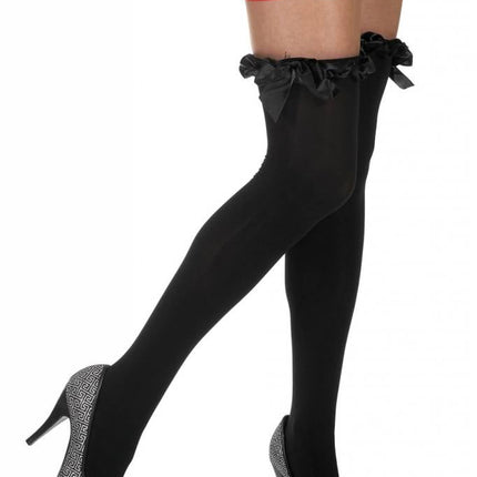Feestbazaar Overknee kousen zwart met zwarte strik