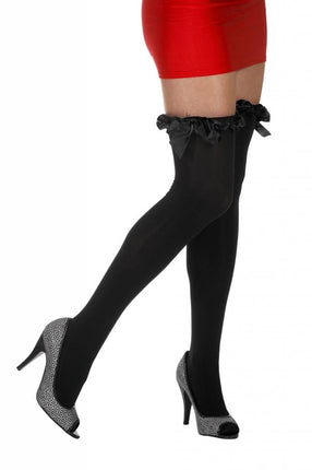 Feestbazaar Overknee kousen zwart met zwarte strik
