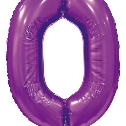 Feestbazaar Paarse Cijferballon '0' (86cm)