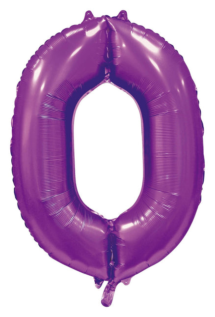 Feestbazaar Paarse Cijferballon '0' (86cm)