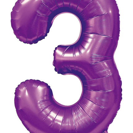 Feestbazaar Paarse Cijferballon '3' (86cm)