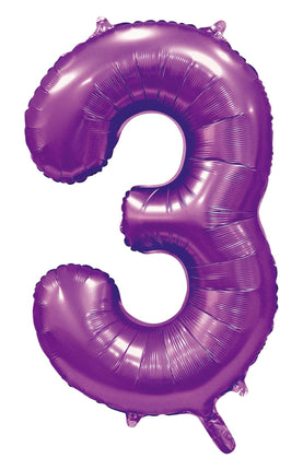 Feestbazaar Paarse Cijferballon '3' (86cm)
