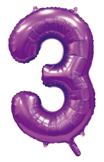 Feestbazaar Paarse Cijferballon '3' (86cm)