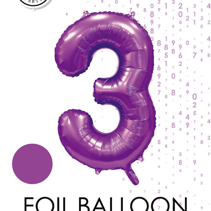 Feestbazaar Paarse Cijferballon '3' (86cm)
