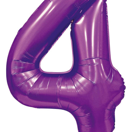 Feestbazaar Paarse Cijferballon '4' (86cm)