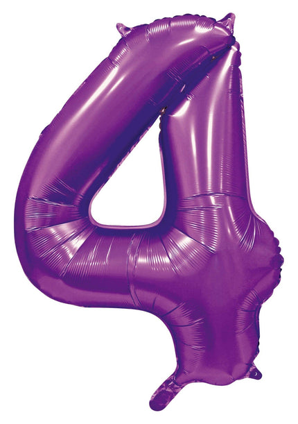 Feestbazaar Paarse Cijferballon '4' (86cm)