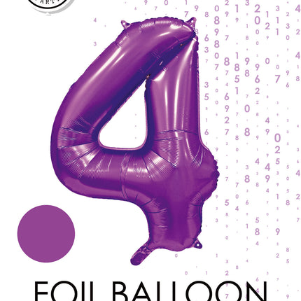 Feestbazaar Paarse Cijferballon '4' (86cm)