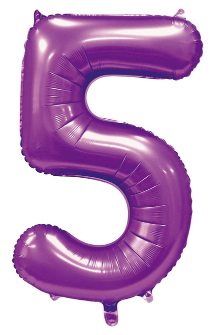Feestbazaar Paarse Cijferballon '5' (86cm)