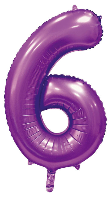 Feestbazaar Paarse Cijferballon '6' (86cm)
