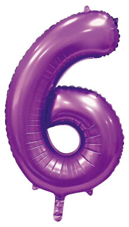 Feestbazaar Paarse Cijferballon '6' (86cm)