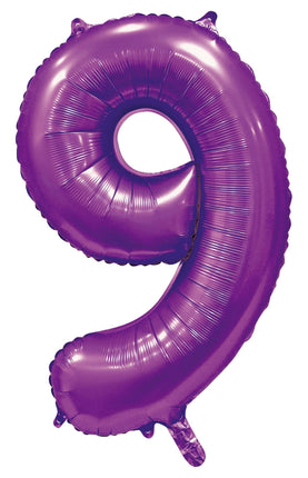 Feestbazaar Paarse Cijferballon '9' (86cm)