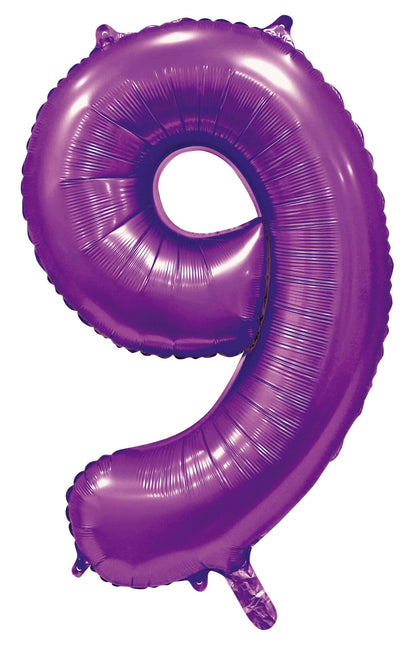 Feestbazaar Paarse Cijferballon '9' (86cm)