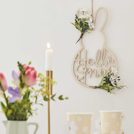 Feestbazaar Paaskrans Houten Konijntje Decoratie