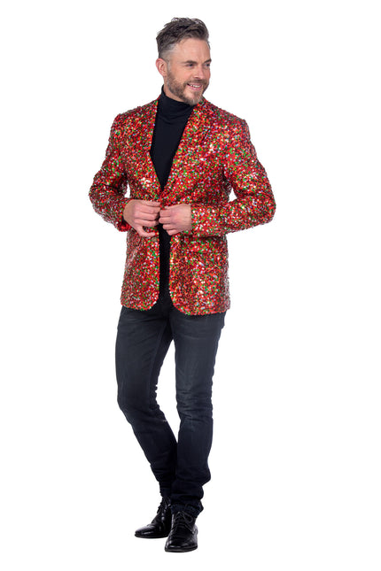 Feestbazaar Pailletten Blazer Heren Rood/Groen