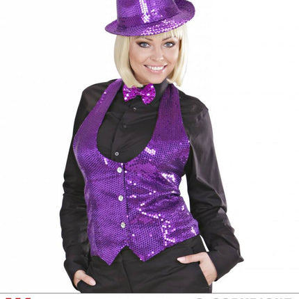 Feestbazaar Pailletten glittervest paars dame