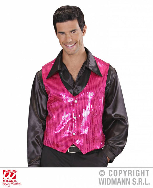 Feestbazaar Paillettenvest roze man