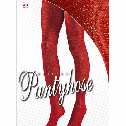 Feestbazaar Panty 40den glitter rood