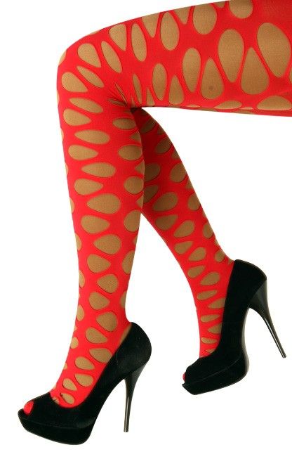 Feestbazaar Panty grote gaten rood